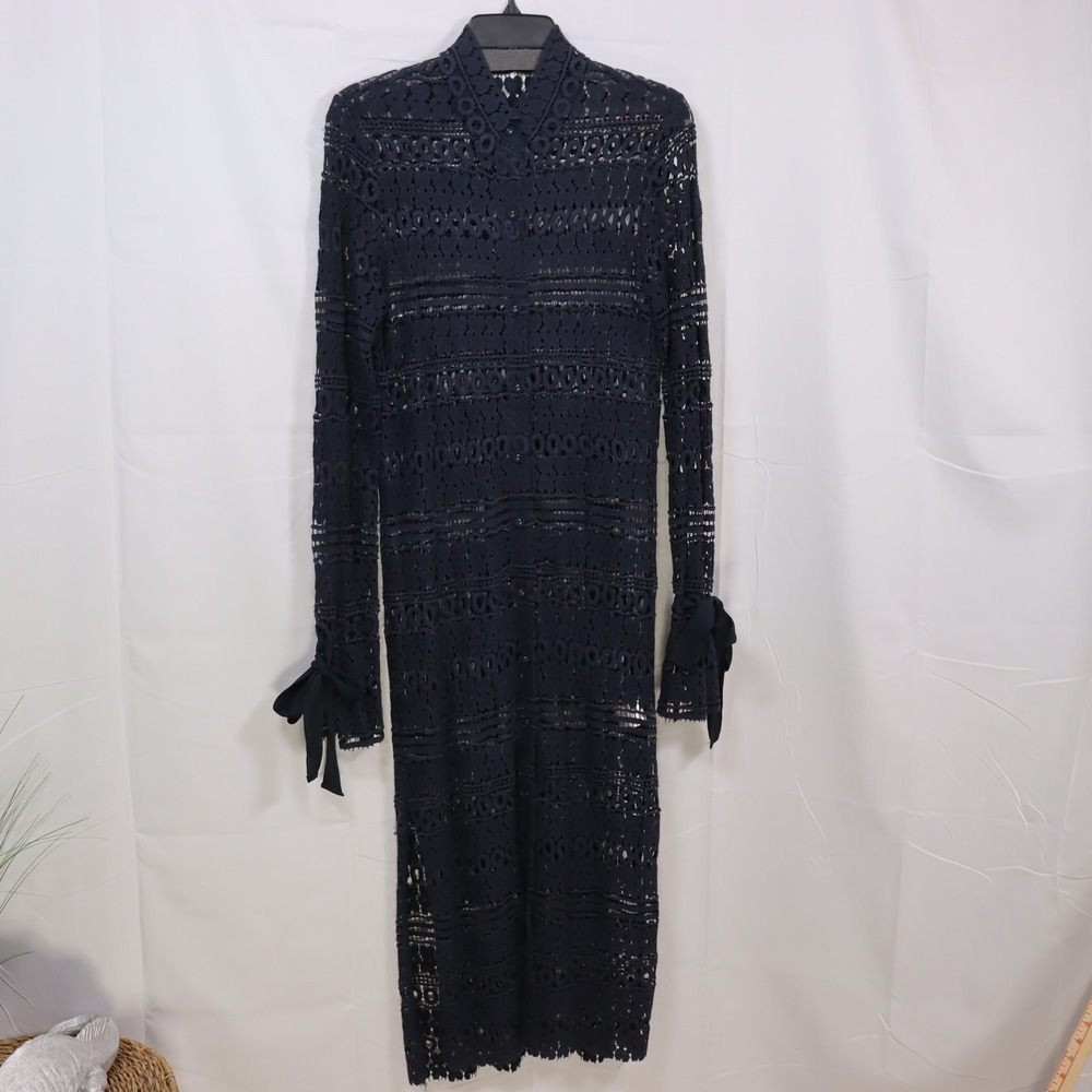 ti:baeg Lace Midi Dress S Navy Womens Long Sleeve Tie Cuff Sheer